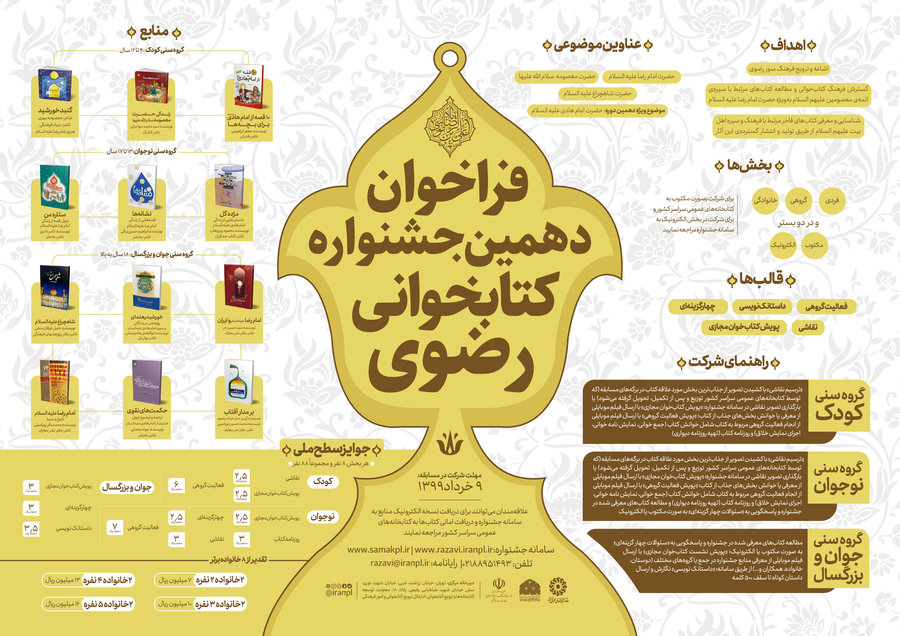 فراخوان دهمین جشنواره کتابخوانی رضوی <strong>فراخوان</strong> <strong>دهمین</strong> <strong>جشنواره</strong> <strong>کتابخوانی</strong> رضوی
