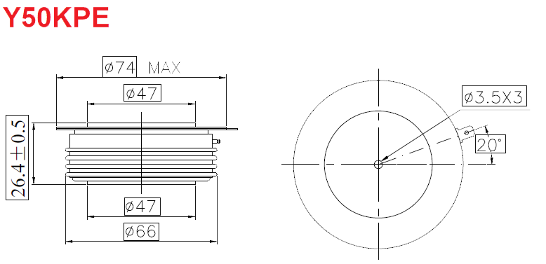 نمودار فنی تریستور دیسکی y50kPE