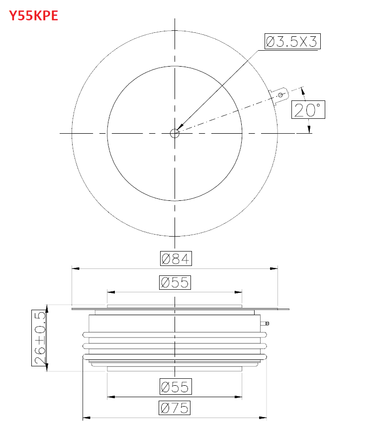 نمودار فنی تریستور دیسکی y55kPE